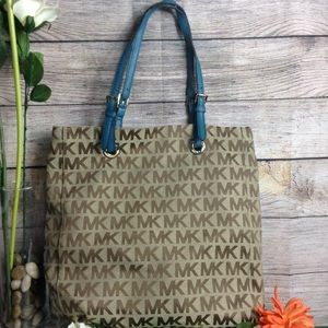 Michael Kors Jet Set Tote Bag with Blue Trim